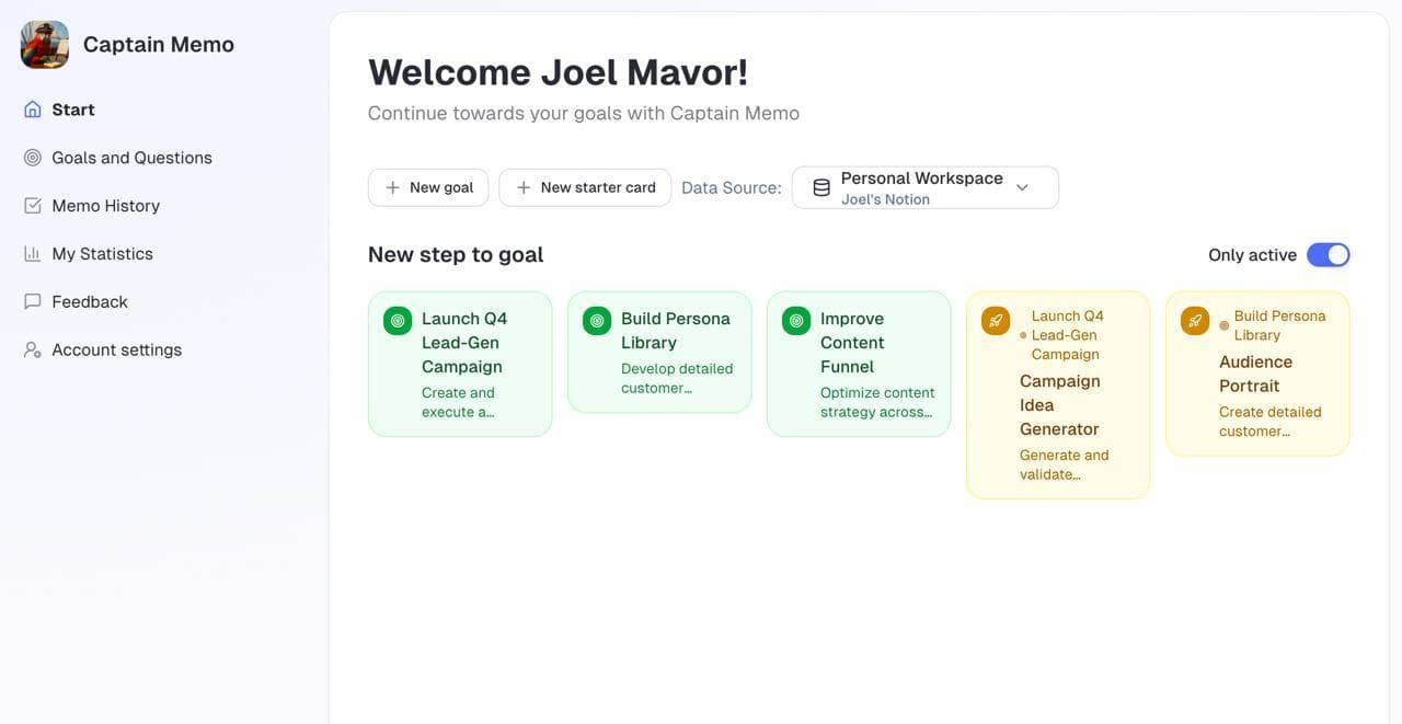Captain Memo Application Interface