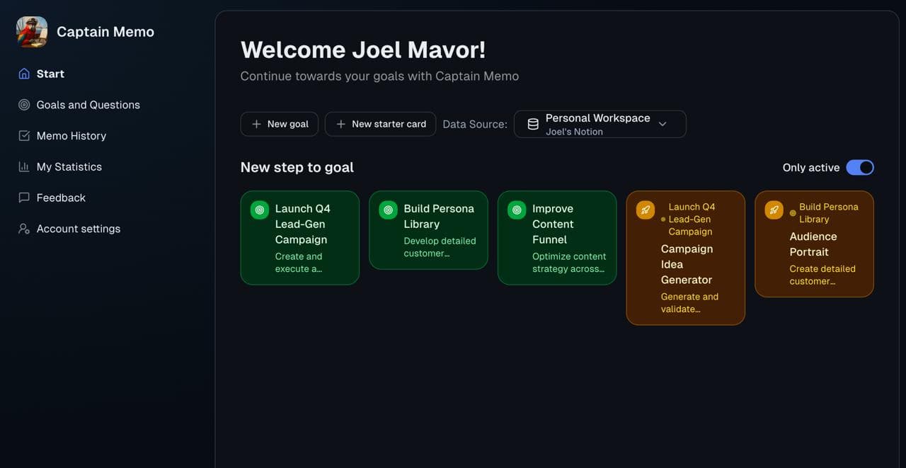 Captain Memo Application Interface